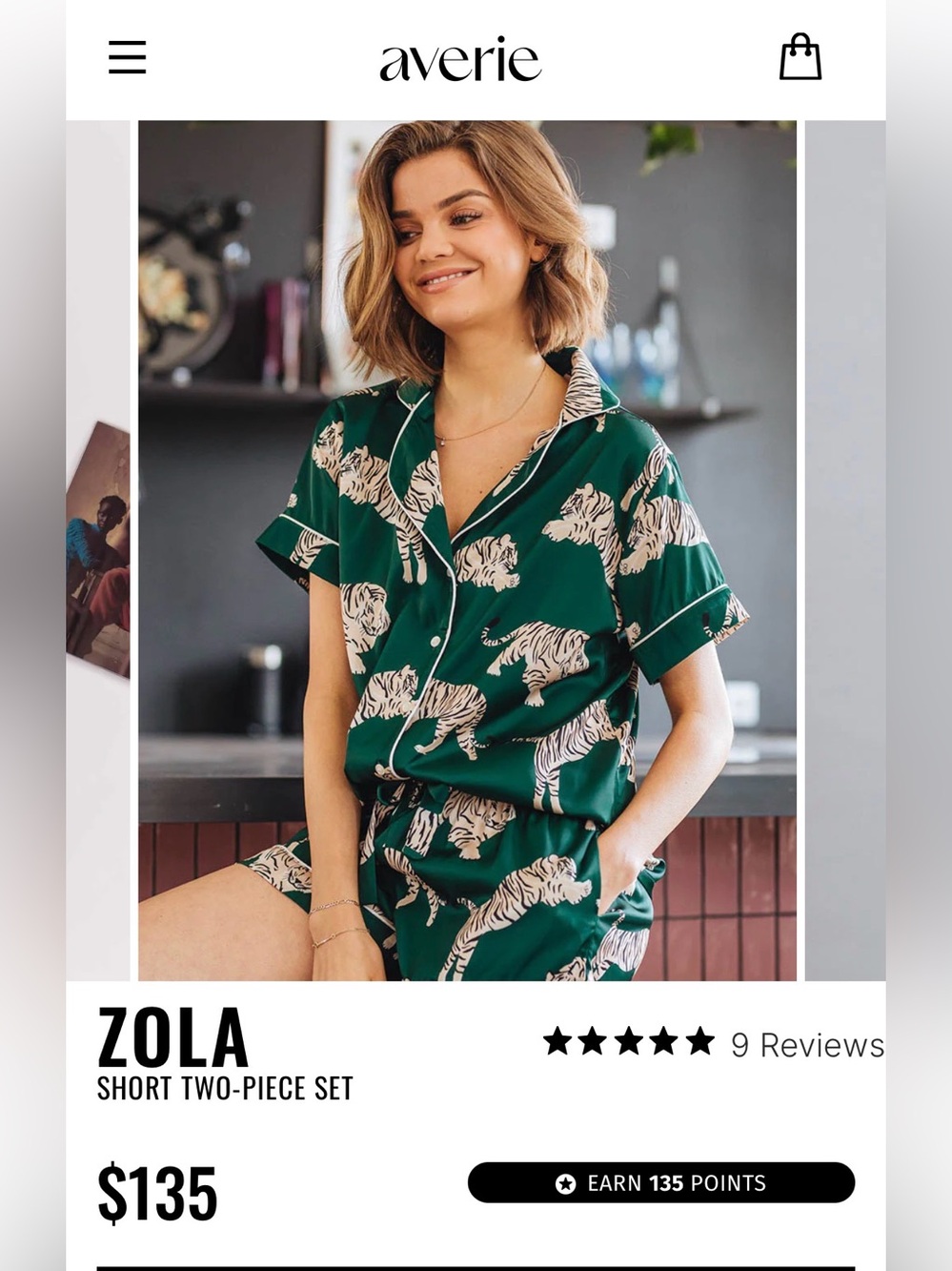 Averie Green Tiger-Print Short Pajama Set